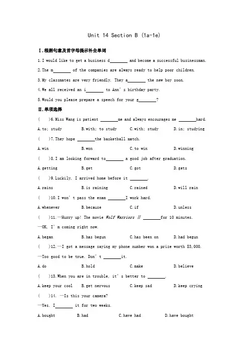 人教新目标九年级英语全册同步训练：Unit 14 Section B (1a-1e)