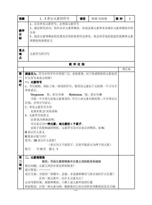 1.5表示元素的符号
