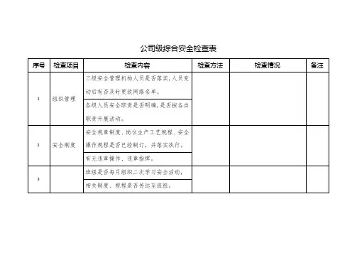 公司级综合安全检查表