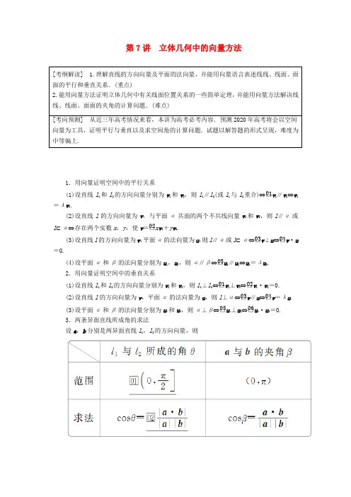 2020版高考数学一轮复习(讲义·理) 第7章 立体几何 第7讲 立体几何中的向量方法