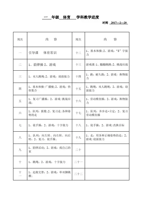 体育教学进度表