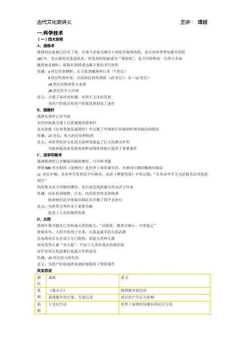 高考中国古代史文化专题复习笔记