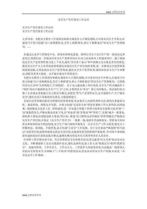 安全生产责任落实工作总结