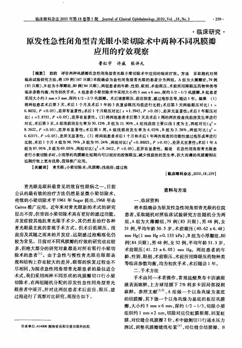 原发性急性闭角型青光眼小梁切除术中两种不同巩膜瓣应用的疗效观察