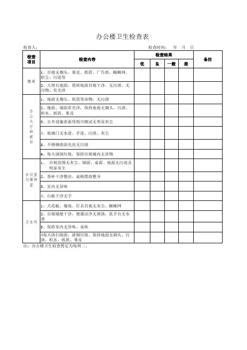 办公楼卫生检查表