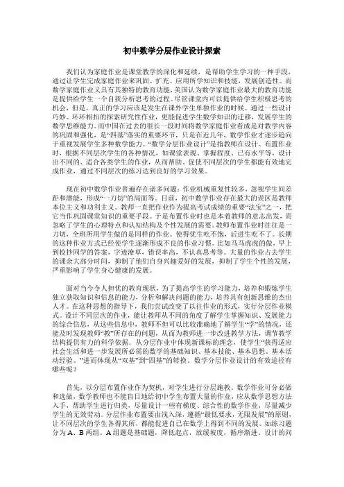 初中数学分层作业设计探索