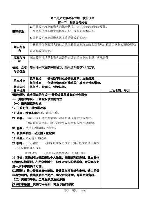 历史上重大改革回眸教案(选修1人民版)