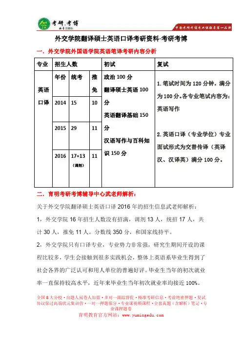 外交学院翻译硕士 招生目录、招生人数、就业情况、招生简章