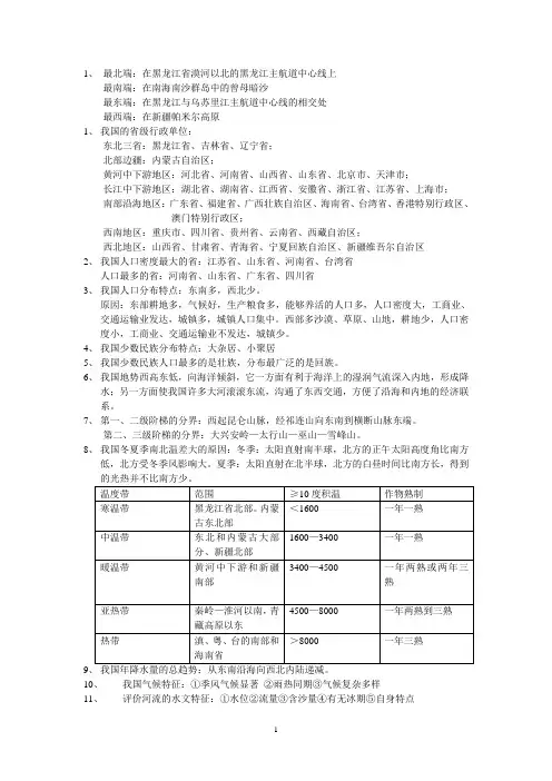 高中中国地理复习整理