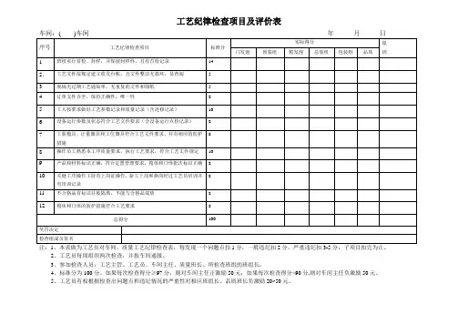 工艺纪律检查项目及评价表