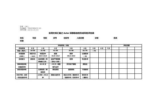 实用文库汇编之Autar深静脉血栓形成风险评估表