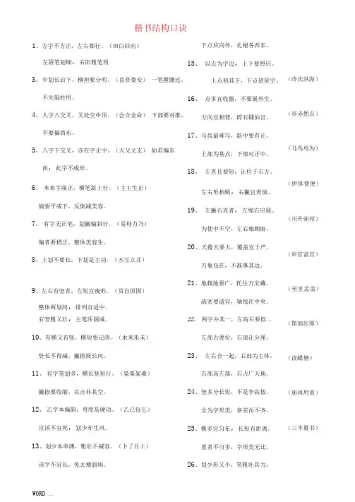 楷书结构口诀(最全记录)