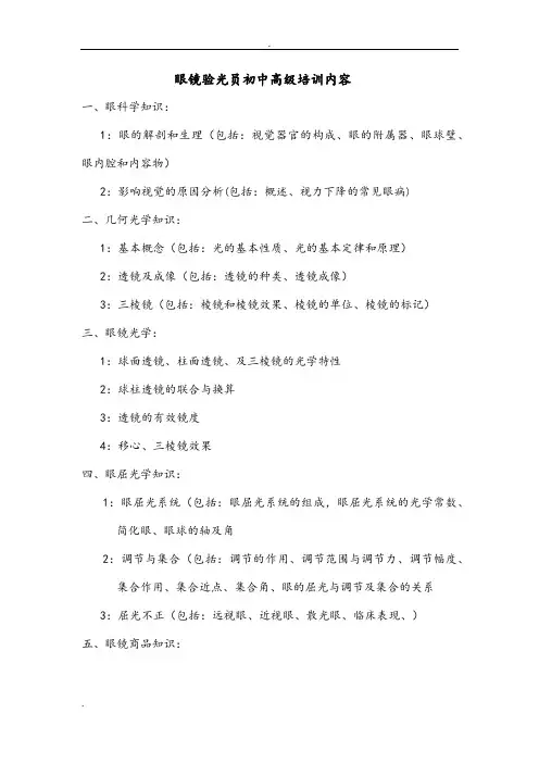 眼镜验光员初中高级培训内容