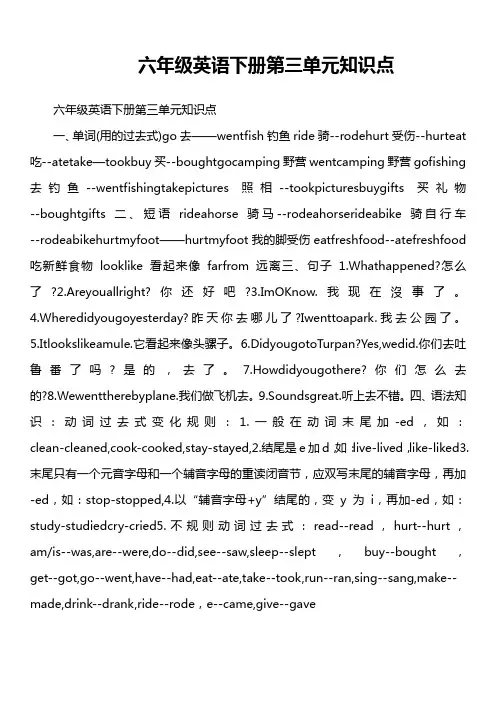 六年级英语下册第三单元知识点