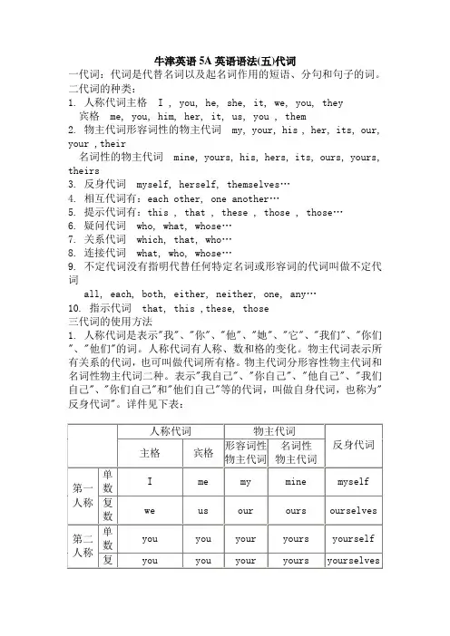 牛津英语5A英语语法(五)代词