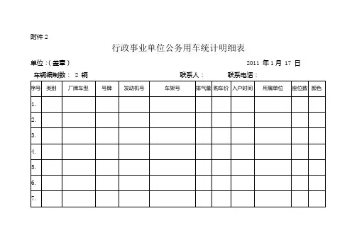 行政事业单位公务用车统计明细表