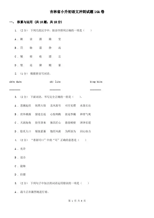 吉林省小升初语文冲刺试题14A卷