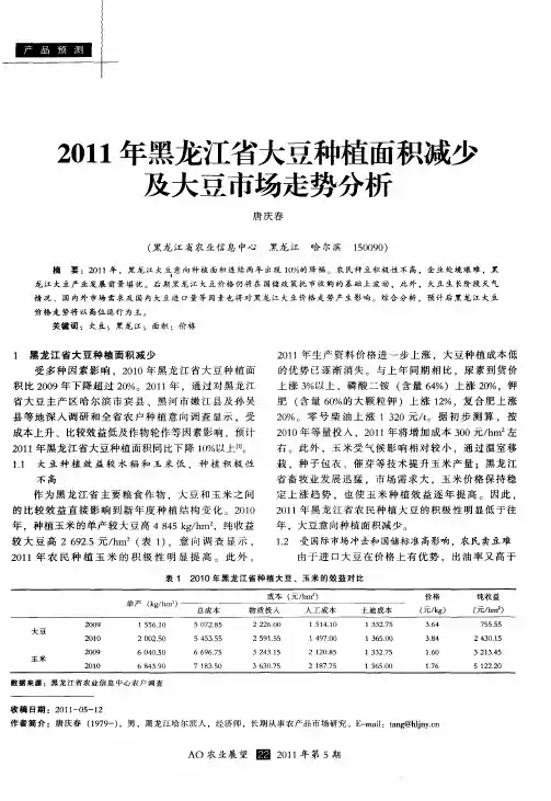 2011年黑龙江省大豆种植面积减少及大豆市场走势分析