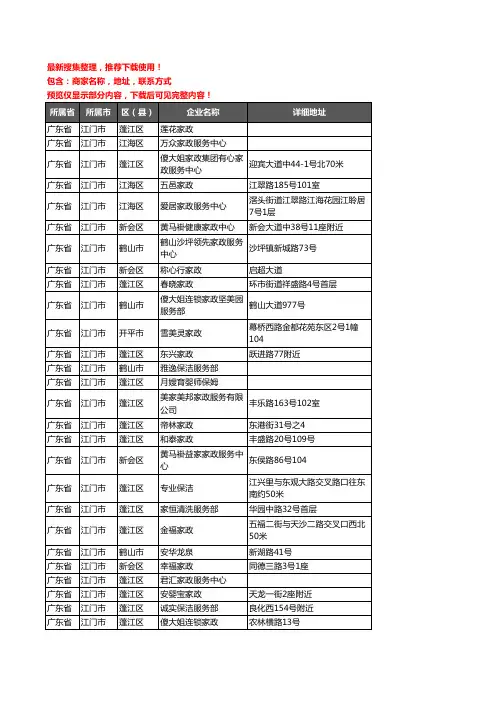 新版广东省江门市家政企业公司商家户名录单联系方式地址大全76家