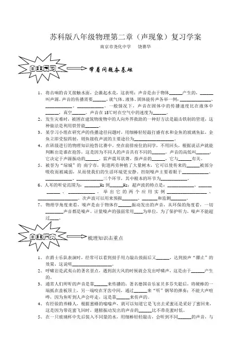 苏科版八年级物理第二章(声现象)复习学案