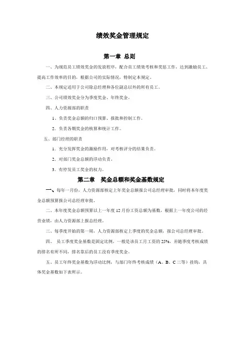 绩效奖金管理办法