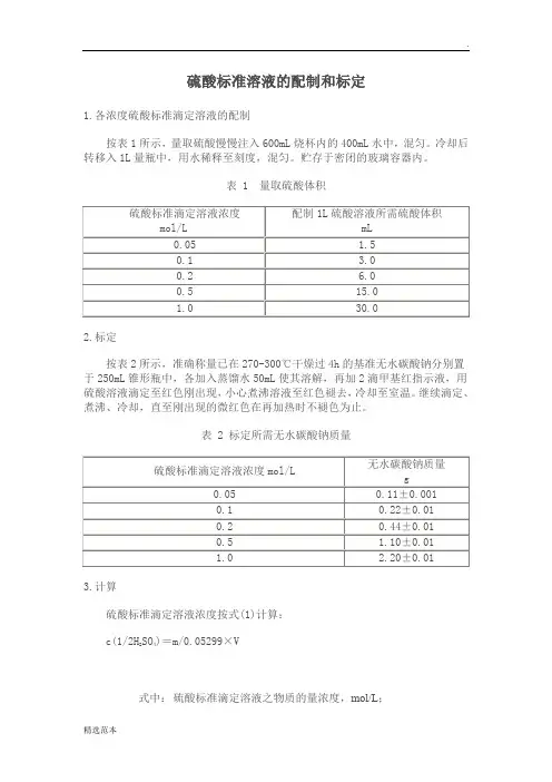 硫酸标准溶液的配制和标定