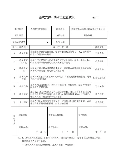 基坑支护验收表