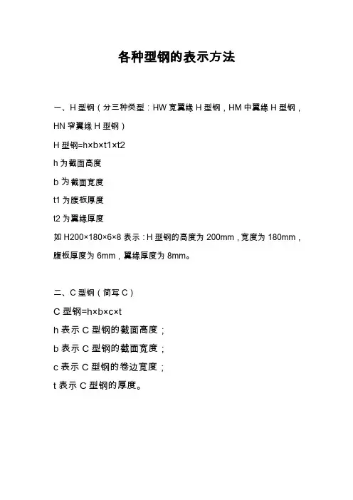 各种型钢的表示方法