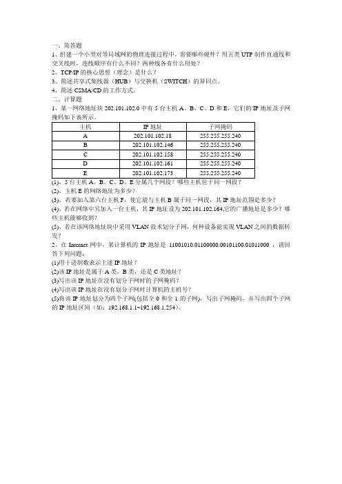 2015年计算机网络考试试题