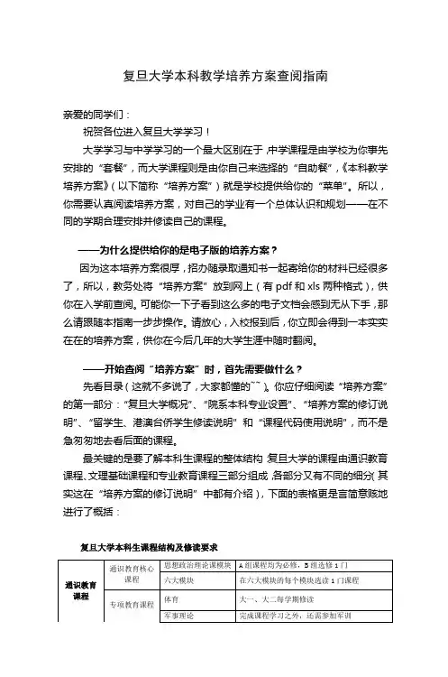 复旦大学本科教学培养方案查阅指南
