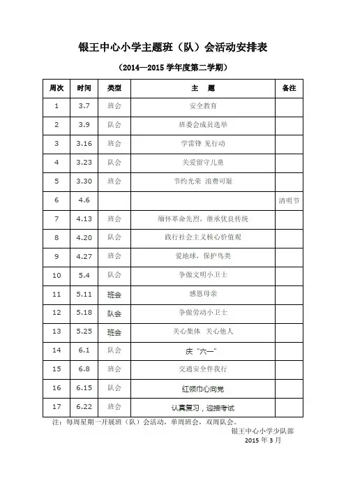 春季主题班队会活动安排表