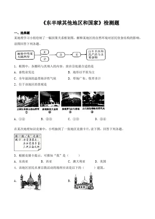 人教版初中地理七年级下册第八章《东半球其他地区和国家》检测题(含答案) 2