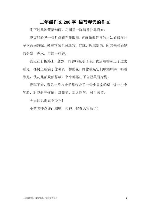 二年级作文200字 描写春天的作文