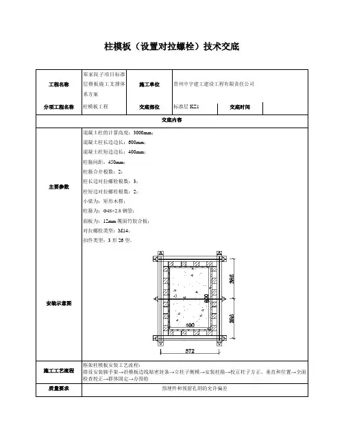 柱模板(设置对拉螺栓)技术交底(BZC )
