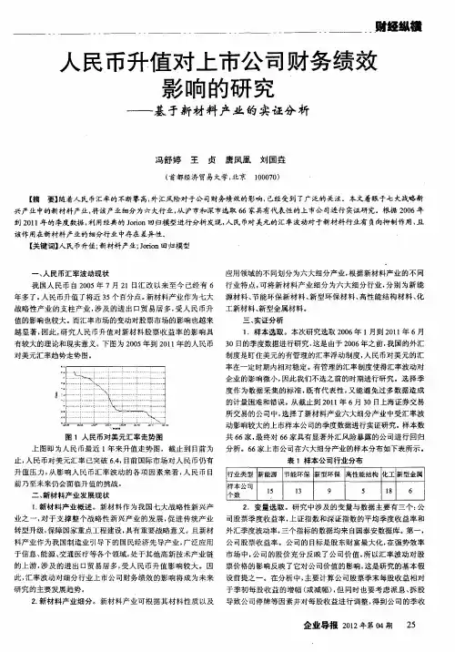 人民币升值对上市公司财务绩效影响的研究——基于新材料产业的实证分析
