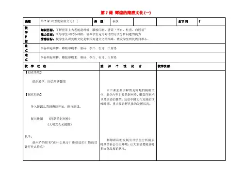 七年级历史下册 第7课 辉煌的隋唐文化(一)教案