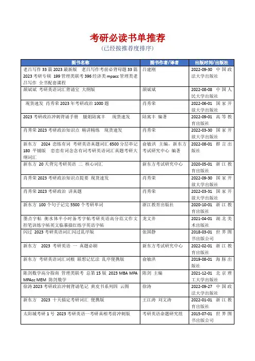 考研必读书单推荐[精美打印版本]