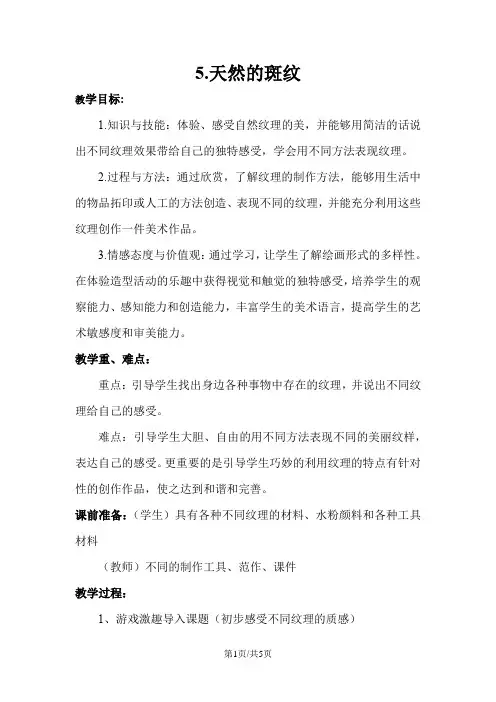 三年级上册美术教案5.天然的斑纹  人教新课标