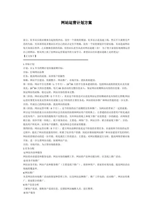 网站运营计划方案
