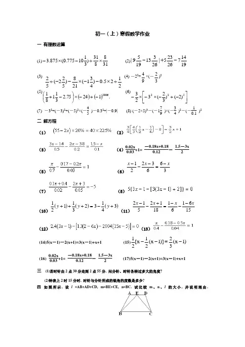 初一数学寒假作业