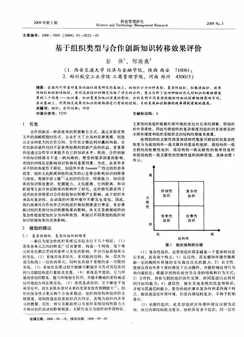 基于组织类型与合作创新知识转移效果评价