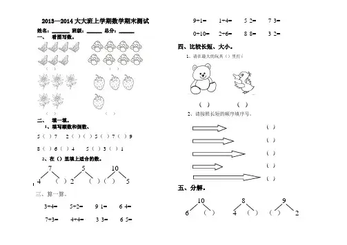 2013-2014秋季大大班数学期末测试