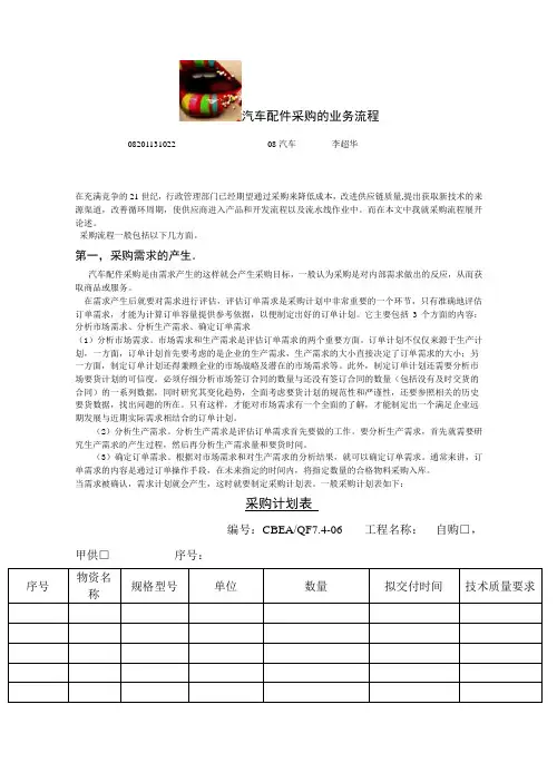 汽车配件采购业务流程