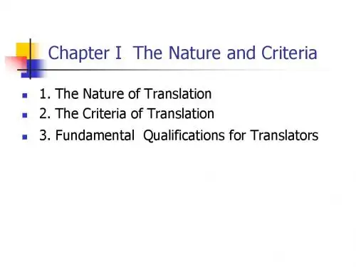 Chapter I The Nature and Criteria