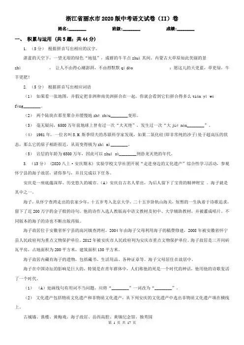 浙江省丽水市2020版中考语文试卷(II)卷