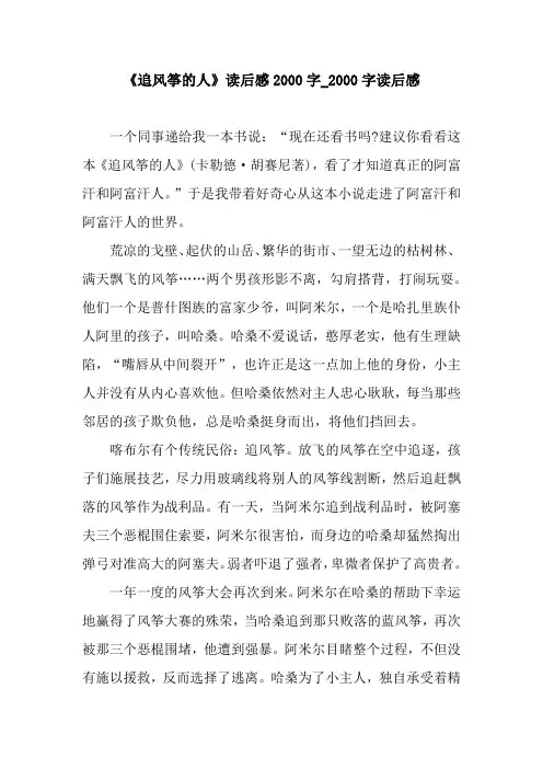 《追风筝的人》读后感2000字_2000字读后感