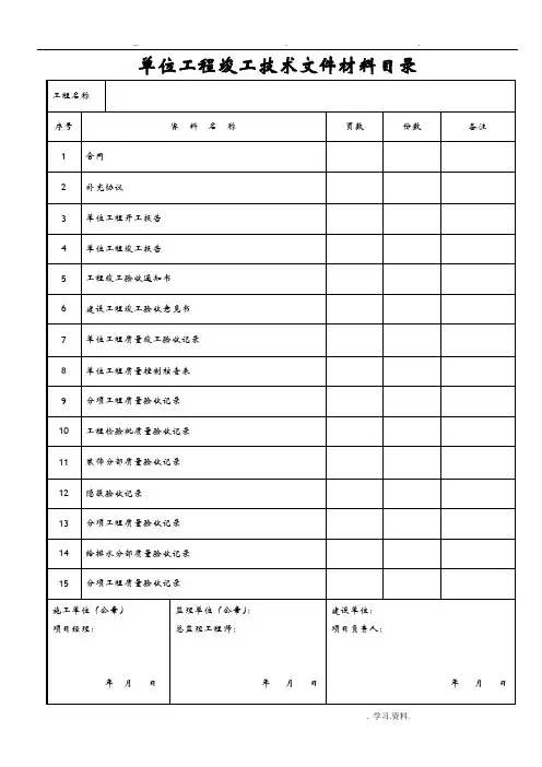 建筑装饰装修工程竣工验收资料表格