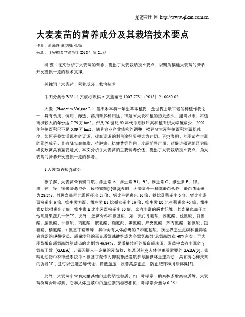 大麦麦苗的营养成分及其栽培技术要点