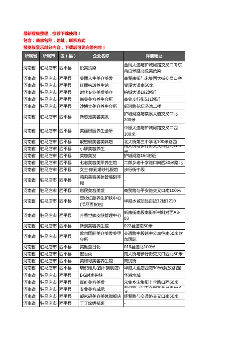 新版河南省驻马店市西平县美容院企业公司商家户名录单联系方式地址大全176家
