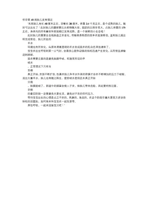 育儿知识-怀孕第40周胎儿发育情况